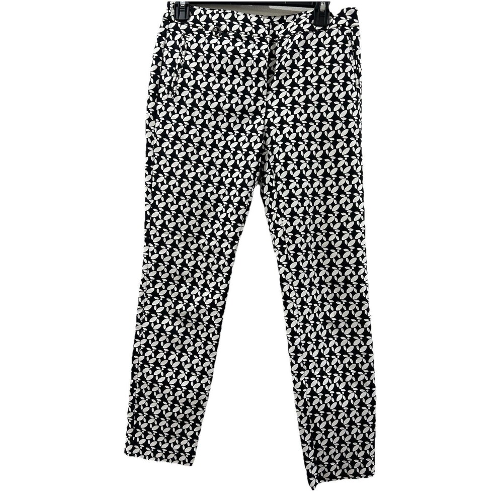 Adrianna Papell Sz 4 Pants Black White Print Slim Ankle Length Zipper